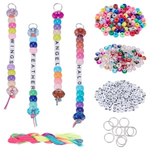 FREEBLOSS 554 Stück Schlüsselanhänger Set Aus Acrylperlen Buchstabenperlen Schlüsselanhänger Perlen Schlüsselbund Set Perlen Lanyard Für DIY Alphabet Perlenschmuck Schlüsselanhänger Geschenk von FREEBLOSS