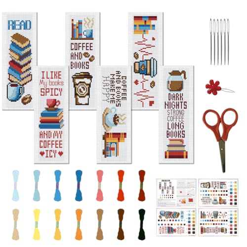 FREEBLOSS 6 Set Cafeteria Kreuzstich Lesezeichen, Cross Stitch Kit Mit Kaffee- Und Buchmustern, Stickset Mit Anleitung, Kreuzstich Set Vorgedruckt Lesezeichen als Geschenk Für Erwachsene 6x20cm FREEBLOSS 6 Set Cafeteria Kreuzstich Lesezeichen, Cross Stitch Kit Mit Kaffee- Und Buchmustern, Stickset Mit Anleitung, Kreuzstich Set Vorgedruckt Lesezeichen als Geschenk Für Erwachsene 6x20cm von FREEBLOSS