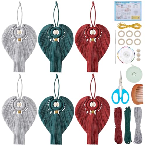 FREEBLOSS 6 Set DIY Makramee Engel Set Makramee Engel Hängendes Ornament Boho Makramee Wandbehang Dekor Makramee DIY Set Mütter Und Mädchen (Weihnachtsfarben) von FREEBLOSS