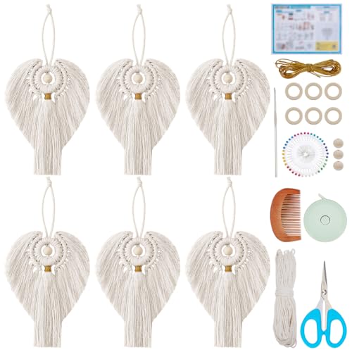 FREEBLOSS 6 Set DIY Makramee Engel Set Makramee Engel Hängendes Ornament Boho Makramee Wandbehang Dekor Makramee DIY Set Mütter Und Mädchen (Weiß) von FREEBLOSS