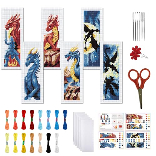FREEBLOSS 6 Set Kreuzstich Lesezeichen Set Gestempeltes Cross Stitch Kit Dunkler Drache Stickset Mit Anleitung Für Erwachsene 6x20cm FREEBLOSS 6 Set Kreuzstich Lesezeichen Set Gestempeltes Cross Stitch Kit Dunkler Drache Stickset Mit Anleitung Für Erwachsene 6x20cm von FREEBLOSS