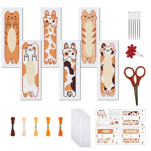 FREEBLOSS 6 Set Kreuzstich Lesezeichen Set Gestempeltes Kreuzstich Stickset Mit Orangefarbenem Katzen Motiv Und Anleitung Für Erwachsene 8'' x 2.4'' FREEBLOSS 6 Set Kreuzstich Lesezeichen Set Gestempeltes Kreuzstich Stickset Mit Orangefarbenem Katzen Motiv Und Anleitung Für Erwachsene 8'' x 2.4'' von FREEBLOSS