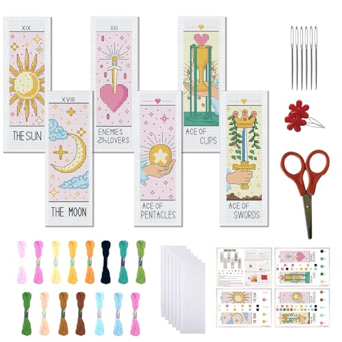 FREEBLOSS 6 Set Kreuzstich Lesezeichen Set Gestempeltes Kreuzstich Tarotkarten Thema Stickset Mit Anleitung Für Erwachsene 8'' x 2.4'' FREEBLOSS 6 Set Kreuzstich Lesezeichen Set Gestempeltes Kreuzstich Tarotkarten Thema Stickset Mit Anleitung Für Erwachsene 8'' x 2.4'' von FREEBLOSS