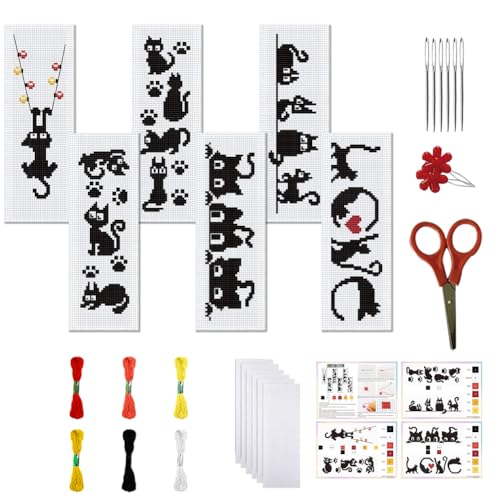 FREEBLOSS 6 Set Kreuzstich Lesezeichen Set Gestempeltes Schwarze Katze Stickset Mit Anleitung Für Erwachsene 6x20cm FREEBLOSS 6 Set Kreuzstich Lesezeichen Set Gestempeltes Schwarze Katze Stickset Mit Anleitung Für Erwachsene 6x20cm von FREEBLOSS