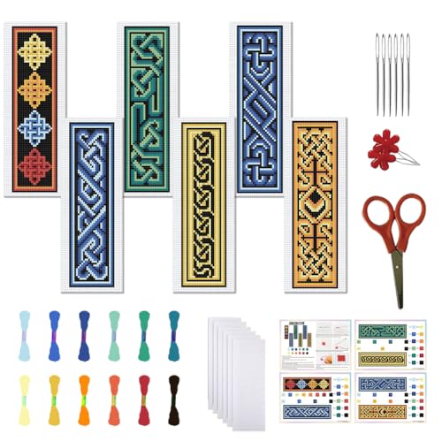 FREEBLOSS 6er Kreuzstich Lesezeichen Set 'Keltische Knoten' - Gestempeltes Stickset mit Anleitung für Erwachsene von FREEBLOSS