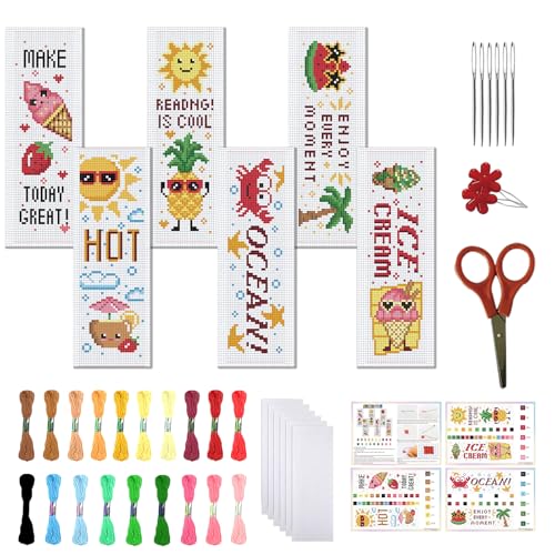 FREEBLOSS 6 Set Kreuzstich Lesezeichen Sets Für Anfänger Cartoon Sommer Stempel Kreuzstich DIY Stickerei Lesezeichen Set Mit Anleitung 8'' x 2.4'' FREEBLOSS 6 Set Kreuzstich Lesezeichen Sets Für Anfänger Cartoon Sommer Stempel Kreuzstich DIY Stickerei Lesezeichen Set Mit Anleitung 8'' x 2.4'' von FREEBLOSS