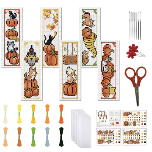 FREEBLOSS 6 Set Kreuzstich Lesezeichen Sets Mit Katzenmotiv. Lesezeichen Mit Gestempelter Stickerei Im Herbstmuster Stickset Zum Selbermachen Lesezeichen Kreuzstich Set Für Anfänger Stickset FREEBLOSS 6 Set Kreuzstich Lesezeichen Sets Mit Katzenmotiv. Lesezeichen Mit Gestempelter Stickerei Im Herbstmuster Stickset Zum Selbermachen Lesezeichen Kreuzstich Set Für Anfänger Stickset von FREEBLOSS