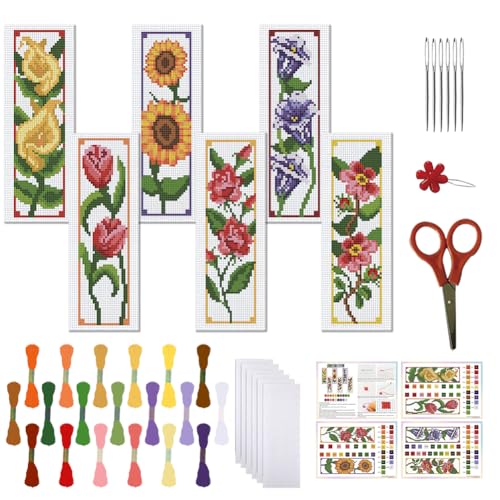 FREEBLOSS 6 Set Lesezeichen Kreuzstich Sets, Stich Lesezeichen Kreuzstich Sets Mit Anleitung, 6 Blumenmuster Stanznadel Set Für Anfänger, Lesezeichen Herstellungsset als Geschenk FREEBLOSS 6 Set Lesezeichen Kreuzstich Sets, Stich Lesezeichen Kreuzstich Sets Mit Anleitung, 6 Blumenmuster Stanznadel Set Für Anfänger, Lesezeichen Herstellungsset als Geschenk von FREEBLOSS
