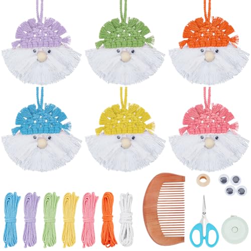 FREEBLOSS 6 Set Makramee Weihnachtsmann Set Weihnachts Makramee Sets Mit Anleitung Weihnachtsbaum Zwerge Hängedeko DIY Zwerg Makramee Set Zwerg Makramee Set Für Anfänger Weihnachts Heimdekoration von FREEBLOSS