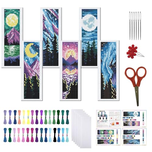 FREEBLOSS 6 Set Sternenhimmel Kreuzstich Lesezeichen Set Gestempeltes Kreuzstich Set Gestempeltes Stick Lesezeichen Mit Anleitung (Evtl. Nicht In Deutscher Sprache) Kreuzstich Sets 8.66''X3.14'' von FREEBLOSS