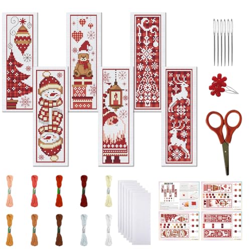FREEBLOSS 6-teiliges Weihnachts-Kreuzstich-Lesezeichen-Set für Erwachsene, Anfänger, gestempelt, Stickerei, Lesezeichen, Bastelset mit Anleitung für Geschenk, 11 CT, 20,3 x 6,1 cm FREEBLOSS 6-teiliges Weihnachts-Kreuzstich-Lesezeichen-Set für Erwachsene, Anfänger, gestempelt, Stickerei, Lesezeichen, Bastelset mit Anleitung für Geschenk, 11 CT, 20,3 x 6,1 cm von FREEBLOSS