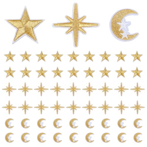 FREEBLOSS 60 Stück Bestickte Aufnäher Stern Stickerei Applikation 3 Stile Mond Zum Aufbügeln Bestickte Aufnäher Zum Aufnähen Für Kleidung Und Kleid Hut Jeans DIY Zubehör von FREEBLOSS