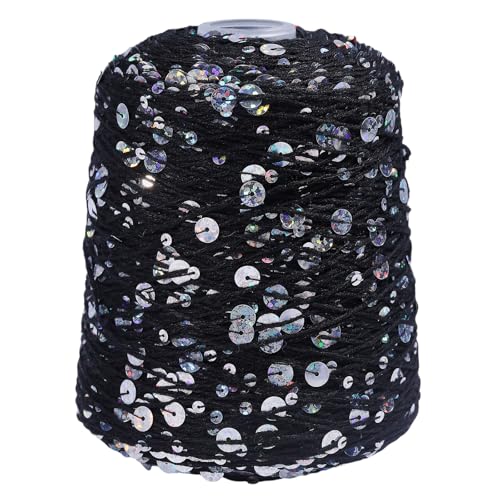 FREEBLOSS 600 Meter schimmerndes Paillettengarn, 100 % Baumwolle, schwarze Pailletten, funkelndes Garn zum Häkeln, Stricken, Weben, 200 g FREEBLOSS 600 Meter schimmerndes Paillettengarn, 100 % Baumwolle, schwarze Pailletten, funkelndes Garn zum Häkeln, Stricken, Weben, 200 g von FREEBLOSS