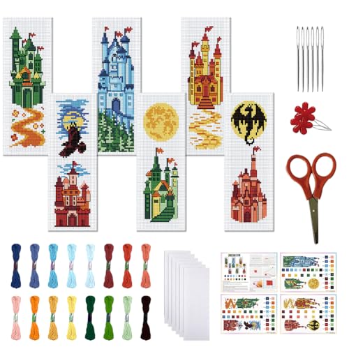 FREEBLOSS 6er Kreuzstich Lesezeichen Set - Schloss Stempel Stick Lesezeichen Mit Anleitung - Kreuzstich Sets Für Erwachsene DIY 8.66''X3.15'' FREEBLOSS 6er Kreuzstich Lesezeichen Set - Schloss Stempel Stick Lesezeichen Mit Anleitung - Kreuzstich Sets Für Erwachsene DIY 8.66''X3.15'' von FREEBLOSS