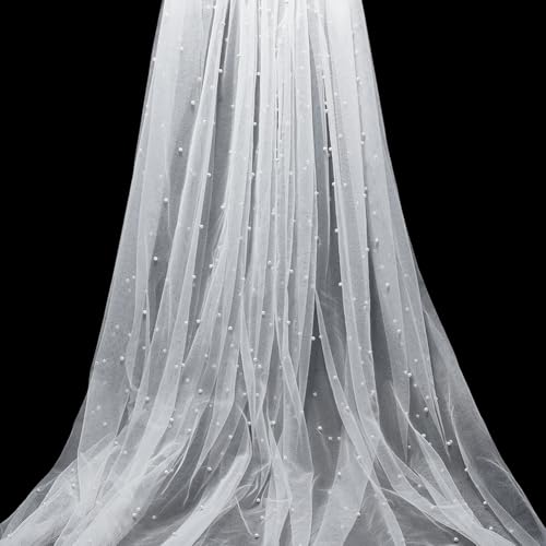 FREEBLOSS 7.65 Yards Weißer Perlen Tüllstoff Netz Spitzenstoff Hochzeitsaccessoires Luxusstoff Perlen Perlen Spitzenstoffe Für DIY Brautkleider 59" breit von FREEBLOSS