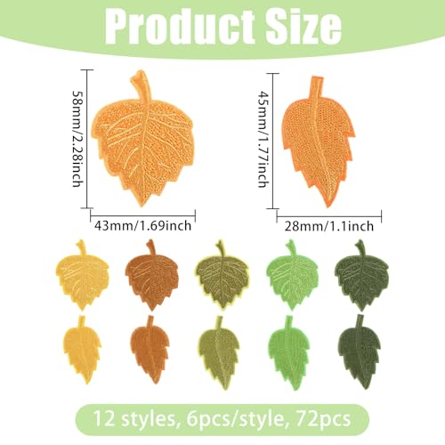 FREEBLOSS 72 Stück Bestickte Blätter Aufnäher Zum Aufbügeln Bunte Schöne Blätter Applikation Für Kleidung Jeans Jacken DIY Dekoration 1.1" x 1.8~2.3" von FREEBLOSS