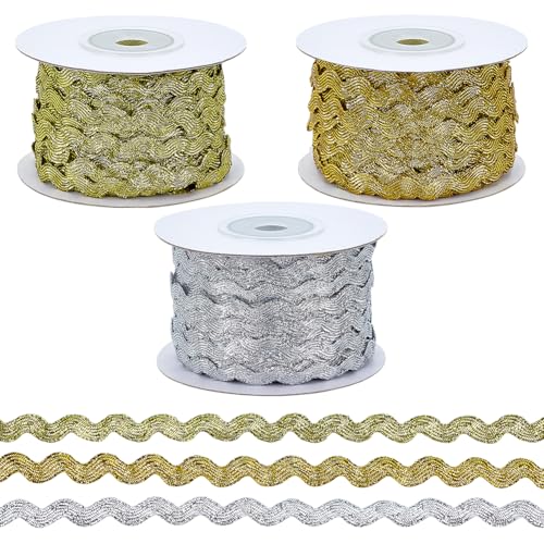 FREEBLOSS 75 Meter Rick Rack Wellenbiegefransenborte dekorative Nähborte für Bastelarbeiten, Quilten, DIY-Projekte, lebendige Farben, Vintage-inspiriertes Wellendesign, 3 Farben (Gold/Silber/Kupfer) FREEBLOSS 75 Meter Rick Rack Wellenbiegefransenborte dekorative Nähborte für Bastelarbeiten, Quilten, DIY-Projekte, lebendige Farben, Vintage-inspiriertes Wellendesign, 3 Farben (Gold/Silber/Kupfer) von FREEBLOSS