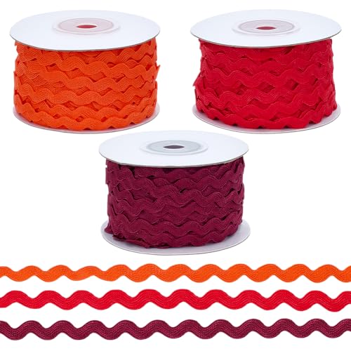FREEBLOSS 75 Yards Rick Rack Wave Bending Fringe Trim Dekorative Nähbesatz Für Handwerk Quilting DIY Projekte Leuchtende Farben Vintage Inspiriertes Wellendesign 3 Farben (Rot/Weinrot/Orange) von FREEBLOSS