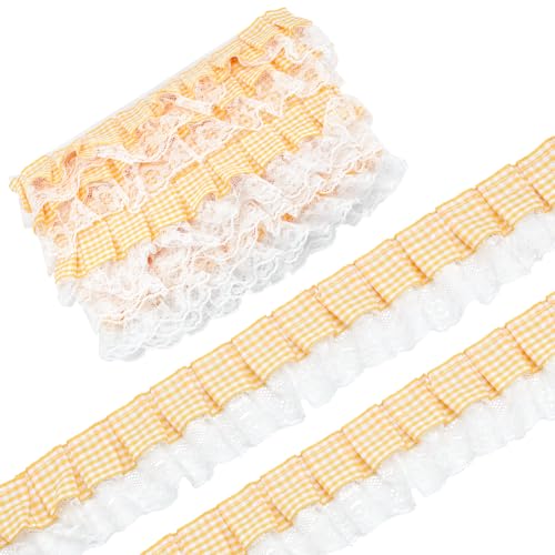 FREEBLOSS 8 Yard Plissee-Spitzenrand, gerafftes Netz-Chiffonband, bestickte Applikation, Nähspitze für Hochzeit, Brautkleid, Kleidung, Verzierung, 5,1 cm breit von FREEBLOSS