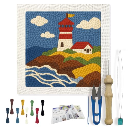 FREEBLOSS 9.4" x 9.4" Leuchtturm Punch Needle Kit DIY Punch Needle Bastelset Mit Rahmen Für Anfänger Mit Komplettem Werkzeug Garn Und Anweisungen FREEBLOSS 9.4" x 9.4" Leuchtturm Punch Needle Kit DIY Punch Needle Bastelset Mit Rahmen Für Anfänger Mit Komplettem Werkzeug Garn Und Anweisungen von FREEBLOSS