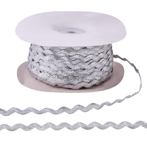FREEBLOSS 91,4 m Rickrack Trim Ribbon Wave Biegen Fransenband 0,2 Zoll Breite Nähen Trim & Verzierungen zum Basteln, Silber FREEBLOSS 91,4 m Rickrack Trim Ribbon Wave Biegen Fransenband 0,2 Zoll Breite Nähen Trim & Verzierungen zum Basteln, Silber von FREEBLOSS