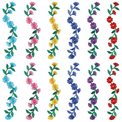 FREEBLOSS Aufnäher zum Aufbügeln, Pflaumenblume, dekorativ, bestickt, zum Aufnähen, für Kleidung, bestickte Applikationen, zum Nähen von Jeans, Mützen, 12 Stück von FREEBLOSS