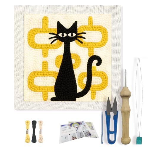 FREEBLOSS DIY Punch Needle Kit Abstrakte Katze Punch Needle Stickerei Wandbehang Malerei Punch Needles Starter Kit Für Anfänger Mit Komplettem Werkzeug Bereits Gerahmt 9.4x9.4 Zoll von FREEBLOSS