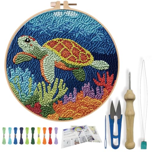 FREEBLOSS DIY Punch Needle Kit Meeresschildkröte Punch Needle Stickerei Wandbehang Gemälde Für Anfänger Poke Embroidery Pusteblumen Zimmer Dekor Bereits Gerahmt von FREEBLOSS