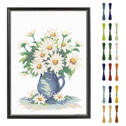 FREEBLOSS Daisy&Vase Kreuzstich Set, Kreuzstich Starter Set Für Erwachsene Mit Anleitung, 13 x 17'' Tücher Aus Reiner Baumwolle, Kreuzstich Für Anfänger, Kreuzstich Wandbehang, Ohne Rahmen FREEBLOSS Daisy&Vase Kreuzstich Set, Kreuzstich Starter Set Für Erwachsene Mit Anleitung, 13 x 17'' Tücher Aus Reiner Baumwolle, Kreuzstich Für Anfänger, Kreuzstich Wandbehang, Ohne Rahmen von FREEBLOSS