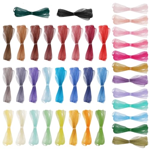 FREEBLOSS Dünnes Band, durchscheinendes Organza-Chiffon-Netzband, DIY-Ornament für Puppenkleidung, Festival, Geschenke, Wickelbänder, Dekoration, 91 cm x 38 Farben (3 mm breit) von FREEBLOSS