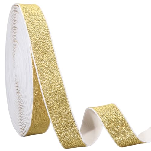 FREEBLOSS Elastisches Band mit goldfarbenem Glitzer, 2,5 cm, elastisches Band, Stretch, Nähband, gewebtes Strickband für Handwerk, Kleidung, 15,86 m FREEBLOSS Elastisches Band mit goldfarbenem Glitzer, 2,5 cm, elastisches Band, Stretch, Nähband, gewebtes Strickband für Handwerk, Kleidung, 15,86 m von FREEBLOSS