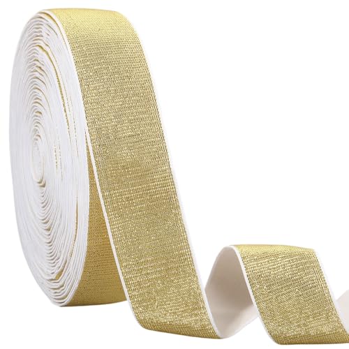 FREEBLOSS Elastisches Band mit goldfarbenem Glitzer, 4 cm, elastisches Band, Stretch, Nähband, breites gewebtes Strickband für Handwerk, Kleidung, 9,3 Meter FREEBLOSS Elastisches Band mit goldfarbenem Glitzer, 4 cm, elastisches Band, Stretch, Nähband, breites gewebtes Strickband für Handwerk, Kleidung, 9,3 Meter von FREEBLOSS