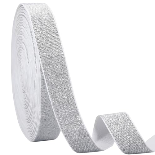 FREEBLOSS Elastisches Band mit silberfarbenem Glitzer, 2,5 cm, elastisches Band, Stretch, Nähband, gewebtes Strickband für Handwerk, Kleidung, 15,86 m FREEBLOSS Elastisches Band mit silberfarbenem Glitzer, 2,5 cm, elastisches Band, Stretch, Nähband, gewebtes Strickband für Handwerk, Kleidung, 15,86 m von FREEBLOSS