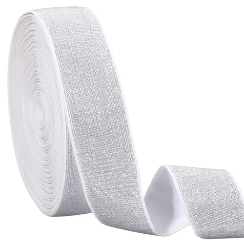 FREEBLOSS Elastisches Band mit silberfarbenem Glitzer, 4 cm, elastisches Band, Stretch, Nähband, breites gewebtes Strickband für Handwerk, Kleidung, Kleidung, 9,3 Meter FREEBLOSS Elastisches Band mit silberfarbenem Glitzer, 4 cm, elastisches Band, Stretch, Nähband, breites gewebtes Strickband für Handwerk, Kleidung, Kleidung, 9,3 Meter von FREEBLOSS