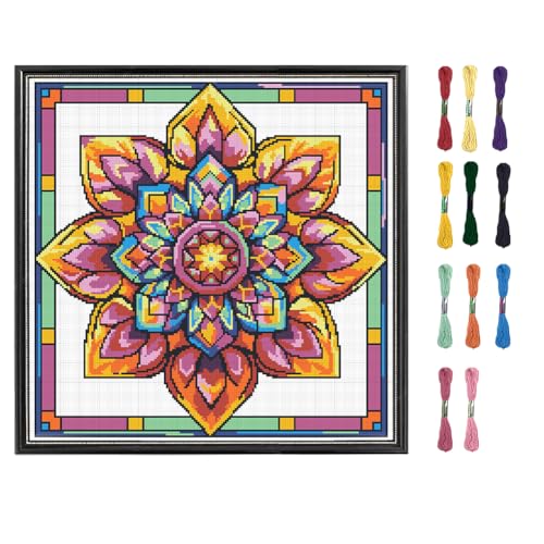FREEBLOSS Gestempeltes Kreuzstich-Set, bedruckt, Mandala-Muster, Stickset für Anfänger mit Anleitung (evtl. nicht in deutscher Sprache), Nadelspitze, Kunsthandwerk, Stickstiche, Übungsset für von FREEBLOSS