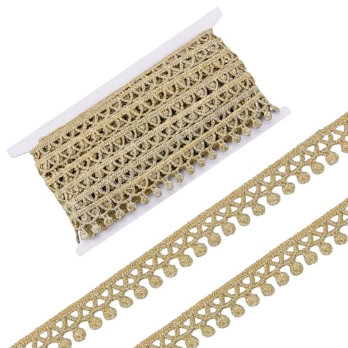 FREEBLOSS Goldene Fransenbordüre, 1,5 cm breit, Quastenbordüre, dekorative Zierleiste für Vorhang, Heimdekoration, DIY Handwerk von FREEBLOSS