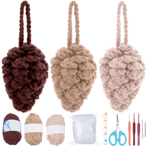 FREEBLOSS Häkelset für Anfänger, Häkelset mit Tannenzapfen, Schritt-für-Schritt-Video-Tutorials, DIY-Strickzubehör mit farbigen Garnen für Erwachsene, Männer, Frauen, 3 Stück FREEBLOSS Häkelset für Anfänger, Häkelset mit Tannenzapfen, Schritt-für-Schritt-Video-Tutorials, DIY-Strickzubehör mit farbigen Garnen für Erwachsene, Männer, Frauen, 3 Stück von FREEBLOSS