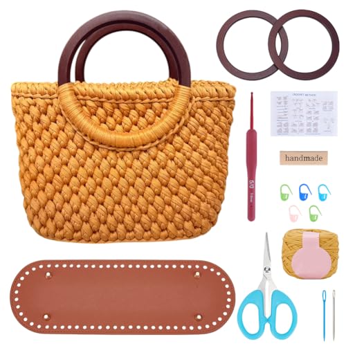 FREEBLOSS Häkeltaschen Set Handtaschen Strick Und Häkelset Mit Holzgriff Englische Anleitung Handtaschen Herstellungsset Zum Basteln Häkelset Für Anfänger von FREEBLOSS
