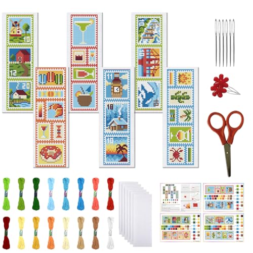 FREEBLOSS Kreuzstich-Lesezeichen-Set, geprägt, Kreuzstich-Set, Meeresfensterscheibe, Stickset mit Anleitung für Erwachsene, 20,3 x 6,1 cm, 6 Stück FREEBLOSS Kreuzstich-Lesezeichen-Set, geprägt, Kreuzstich-Set, Meeresfensterscheibe, Stickset mit Anleitung für Erwachsene, 20,3 x 6,1 cm, 6 Stück von FREEBLOSS