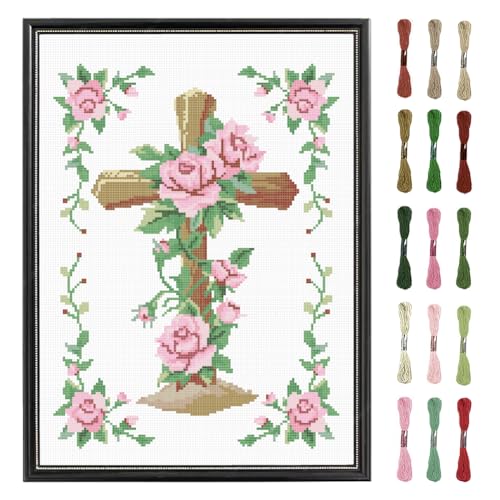 FREEBLOSS Kreuzstich Set Mit Rosenmotiv, Kreuzstich Starter Set Für Erwachsene Mit Anleitung, 13 x 17'' Tücher Aus Reiner Baumwolle, Kreuzstich Für Anfänger, Kreuzstich Wandbehang, Ohne Rahmen FREEBLOSS Kreuzstich Set Mit Rosenmotiv, Kreuzstich Starter Set Für Erwachsene Mit Anleitung, 13 x 17'' Tücher Aus Reiner Baumwolle, Kreuzstich Für Anfänger, Kreuzstich Wandbehang, Ohne Rahmen von FREEBLOSS