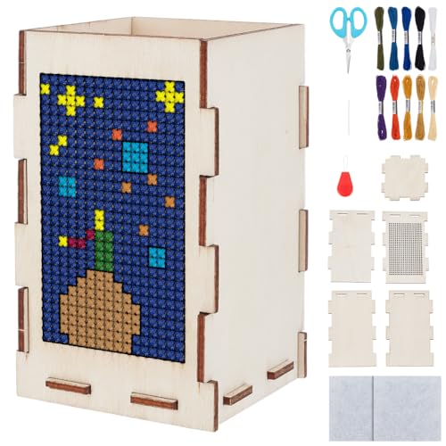 FREEBLOSS Kreuzstich-Set aus Holz, 2 Stück, Kreuzstich, Holzstifthalter, Kreuzstich-Sets für Anfänger, Holz, gezählte Kreuzstich-Kits, Stickkunst-Bastelset von FREEBLOSS