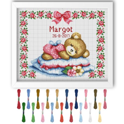 FREEBLOSS Kreuzstich-Set für Anfänger, 11-fädig, schlafender Bär, geprägt, Kreuzstich, Wandbehang, DIY-Stickset mit Anleitung (evtl. nicht in deutscher Sprache), 40 x 50 cm von FREEBLOSS