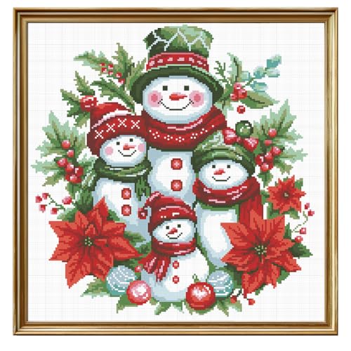 FREEBLOSS Kreuzstich-Set mit Schneemann-Motiv, 11-fädig, bedruckt, Weihnachts-Stickset mit Anleitung (evtl. nicht in deutscher Sprache), Wandbehang-Set für Erwachsene, Wandkunst, Dekoration, 40 x 50 von FREEBLOSS