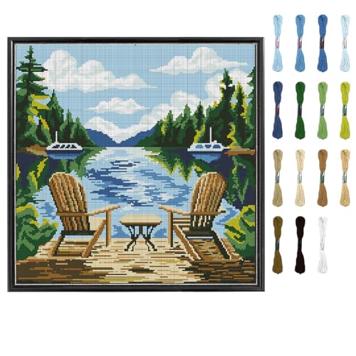 FREEBLOSS Kreuzstich Wandkunst Set Für Anfänger Landschaften Cross Stitch Zum Aufhängen An Der Wand DIY Stickerei Nadelspitze Seeblick Gestempeltes Kreuzstichmuster Stickset Für Erwachsene 45x45cm FREEBLOSS Kreuzstich Wandkunst Set Für Anfänger Landschaften Cross Stitch Zum Aufhängen An Der Wand DIY Stickerei Nadelspitze Seeblick Gestempeltes Kreuzstichmuster Stickset Für Erwachsene 45x45cm von FREEBLOSS