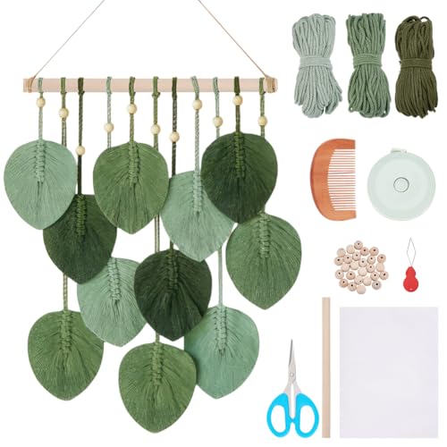 FREEBLOSS Makramee Blatt Wandbehang Set Boho Blätter Makramee Wandteppich Makramee Set Für Anfänger Handgefertigter Gewebter Wandteppich Zum Aufhängen Böhmische Makramee Wandkunst von FREEBLOSS