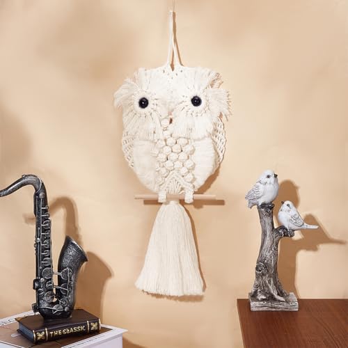 FREEBLOSS Makramee Eulen Set Für Anfänger Makramee Eule Wandbehang Weiß DIY Makramee Set Mit Anleitung Makramee Hängedekor Für Erwachsene Geschenk von FREEBLOSS