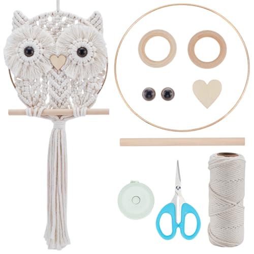 FREEBLOSS Makramee Eulen Set Für Anfänger Makramee Wandbehang Set Weiße Baumwollkordel DIY Eulen Set Mit Video Tutorial Hängedekor Für Erwachsene Geschenk von FREEBLOSS