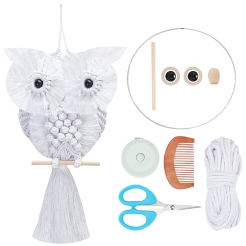 FREEBLOSS Makramee-Kit Eule mit Anleitung Makramee Wandbehang Ornament Boho Wandbehang Dekoration Makramee Wandteppich, reinweiß, Geschenk Makramee-Kit für Anfänger von FREEBLOSS