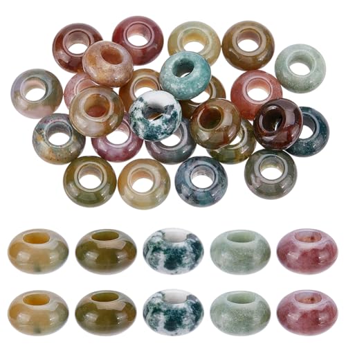 FREEBLOSS Natürliche Edelsteinperlen, polierte Rondelle, großes Loch, lose Perlen, indischer Achat, Steinperlen für DIY-Schmuckherstellung, geflochtene Haare, gemischte Farben, 0,6 cm Loch, 25 Stück FREEBLOSS Natürliche Edelsteinperlen, polierte Rondelle, großes Loch, lose Perlen, indischer Achat, Steinperlen für DIY-Schmuckherstellung, geflochtene Haare, gemischte Farben, 0,6 cm Loch, 25 Stück von FREEBLOSS