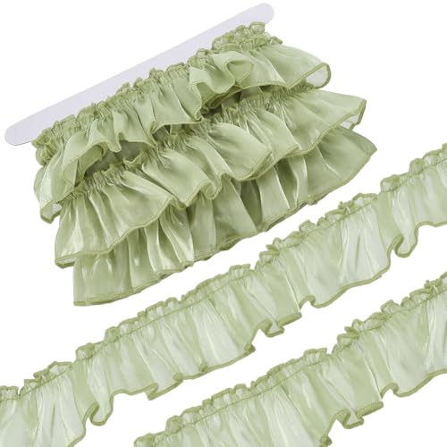 FREEBLOSS Organza-Spitzenborte mit Rüschen, Spitzenbordüre, 5,1 cm breit, plissiert, Nähen, Stoffborten für Bastelarbeiten, Nähen, Heimdekoration, Grün, 6,5 m von FREEBLOSS
